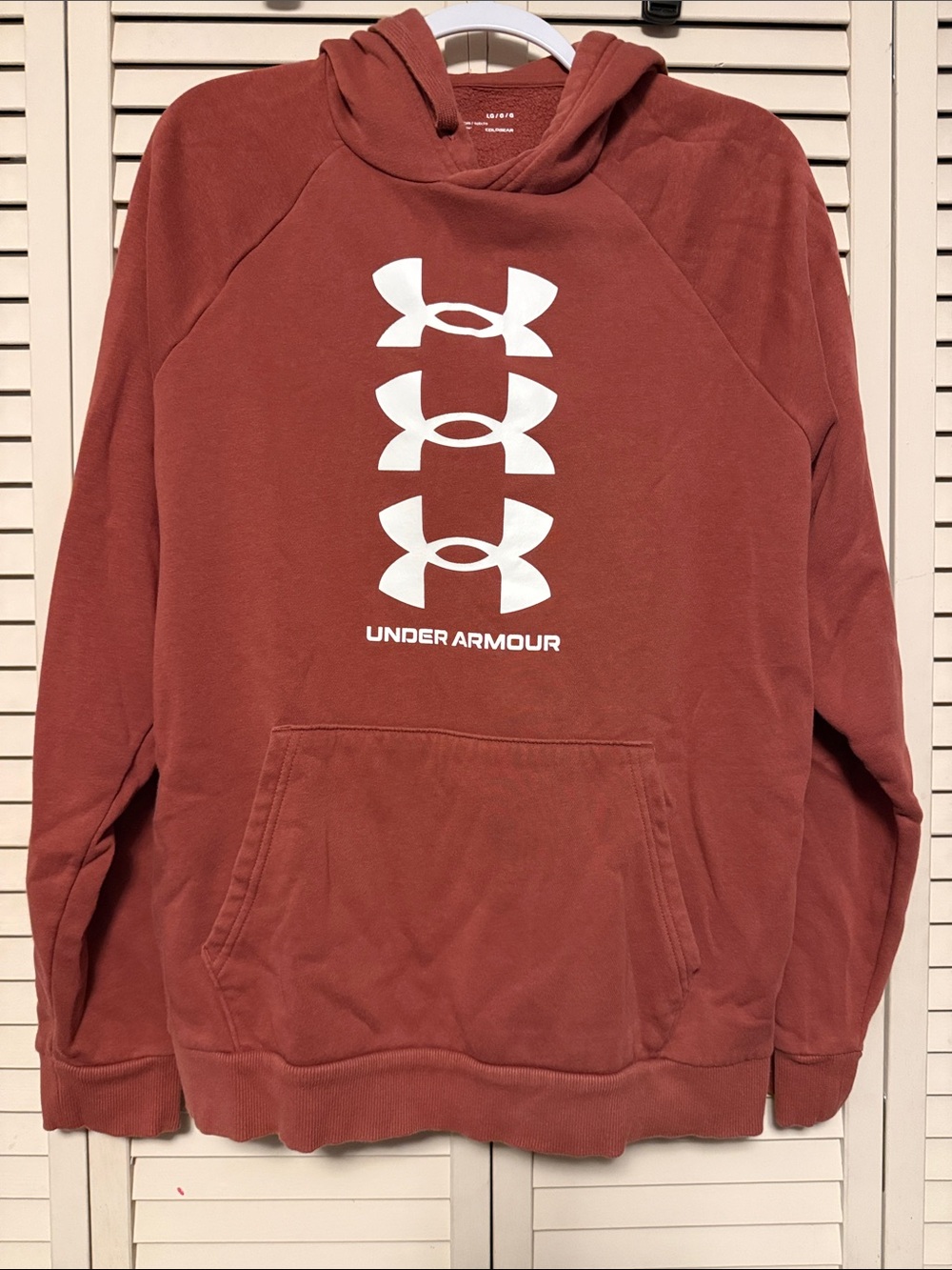 Under Armour Men's Rust Red Crewneck Hoodie with White Logo